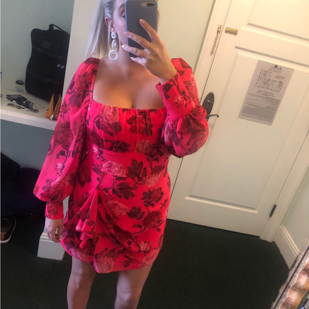 Red Floral C/Meo Collective Long Sleeve Dress